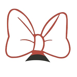 May include: A red bow with a black center. The bow is a simple design with two loops and a center knot.