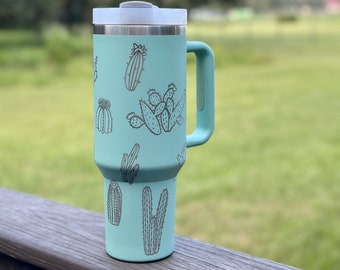 Cactus 40 oz Stainless Steel Insulated Tumbler with Handle, Laser Engraved tumbler