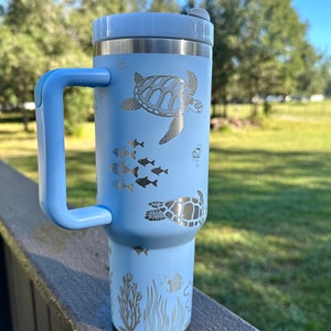 Sea Turtle | Under The Sea 40 oz Stainless Steel Insulated Tumbler with Handle, Laser Engraved tumbler