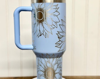 Sunflower 40 oz Stainless Steel Insulated Tumbler with Handle, Laser Engraved tumbler
