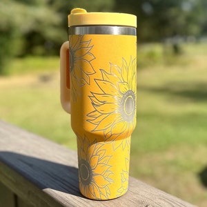 Sunflower 40 oz Stainless Steel Insulated Tumbler with Handle, Laser Engraved tumbler