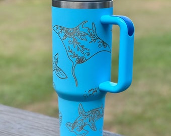 Whimsical Sea Animals | Under The Sea 40 oz Stainless Steel Insulated Tumbler with Handle, Laser Engraved tumbler