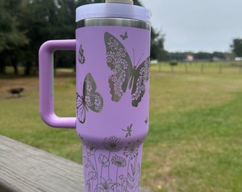 Butterfly | Wildflower 40 oz Stainless Steel Insulated Tumbler with Handle, Laser Engraved tumbler