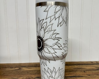 Sunflower 40 oz Stainless Steel Insulated Tumbler with Handle, Laser Engraved tumbler
