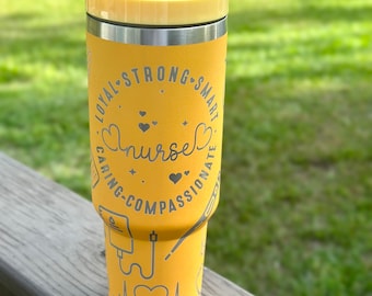 Nurse 40 oz Stainless Steel Insulated Tumbler with Handle, Laser Engraved tumbler