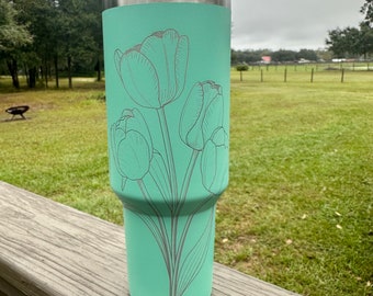 Tulip 40 oz Stainless Steel Insulated Tumbler with Handle, Laser Engraved tumbler
