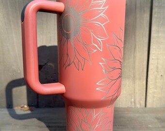 Sunflower 40 oz Stainless Steel Insulated Tumbler with Handle, Laser Engraved tumbler