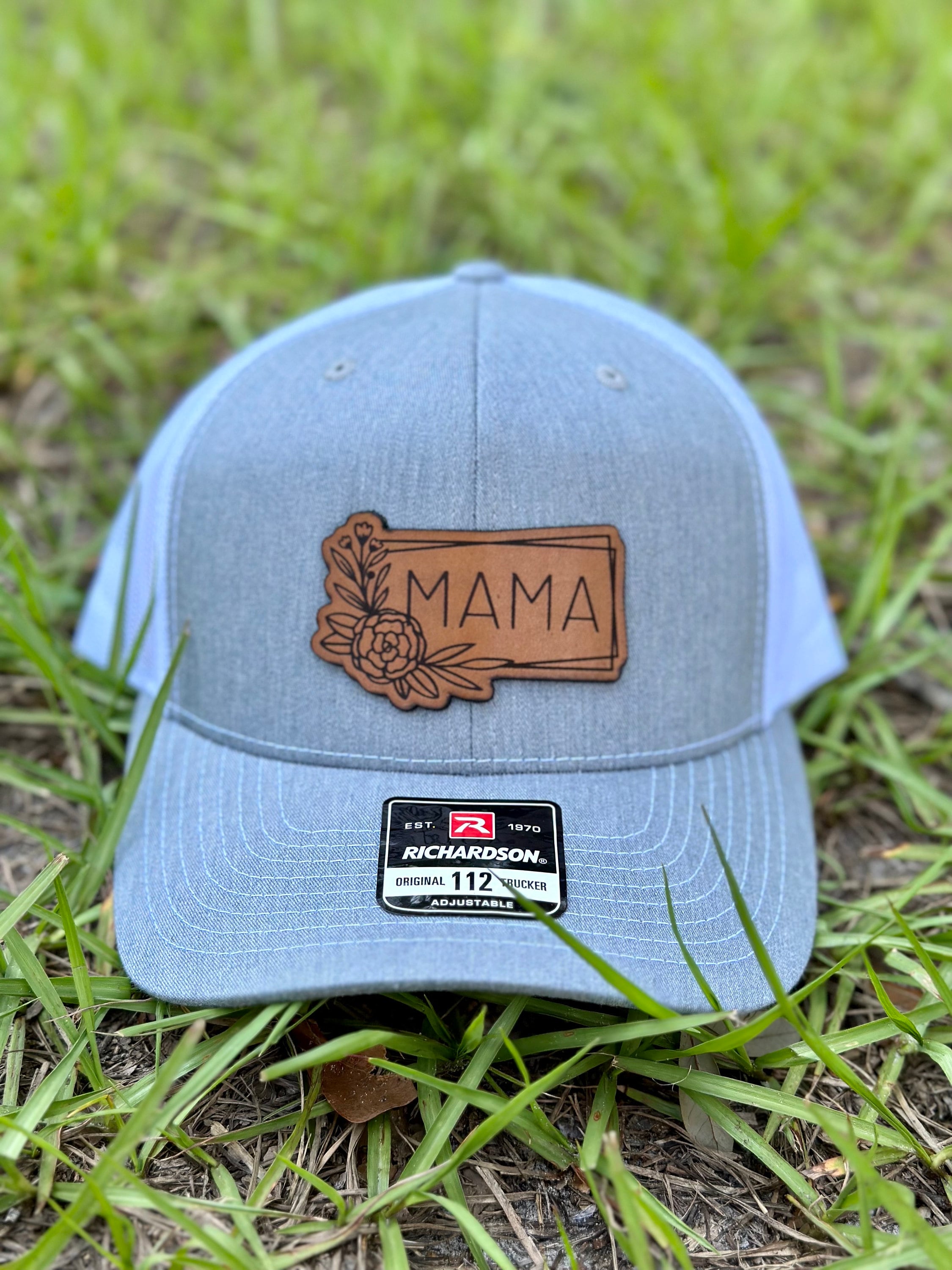 Mama Floral | Leather Patch Trucker Hat - Etsy