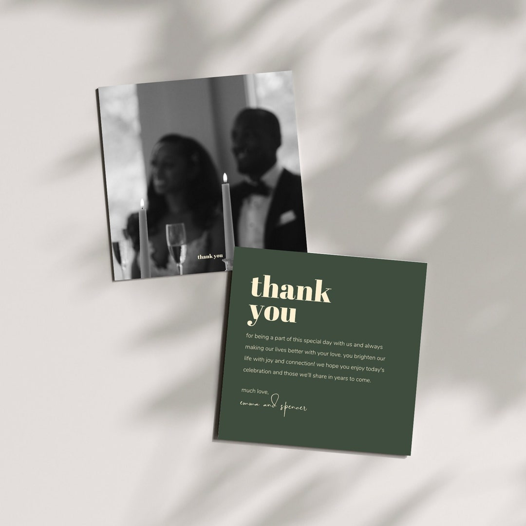 Elegant Chic Thank You Card With Photo 6x6 Square Card Etsy