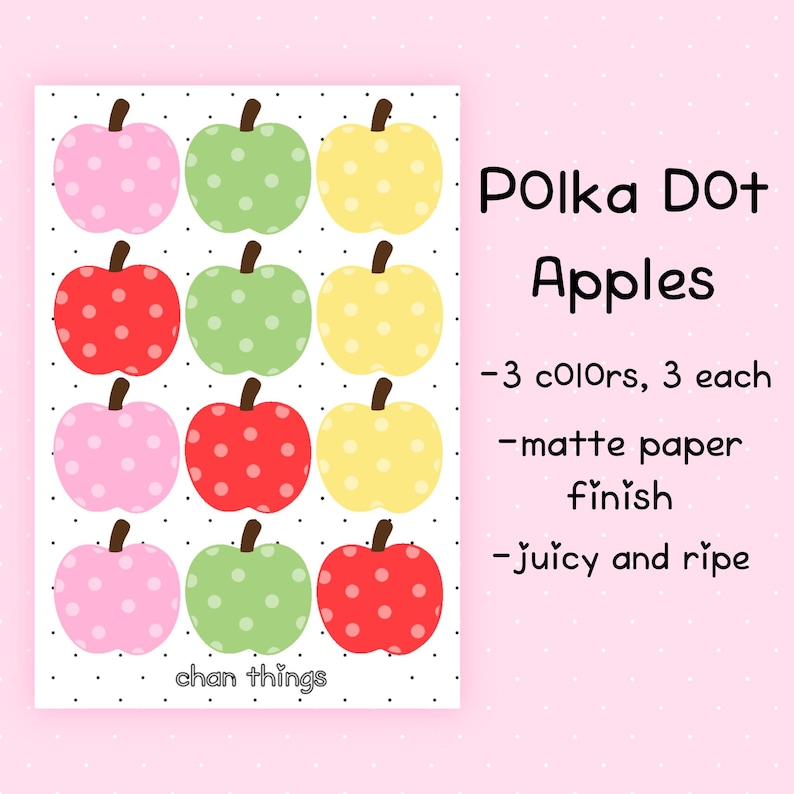 Polka Dot Apples Sticker Sheet - Etsy
