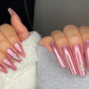 valentines day press on nails | pink nails | charm nails | gel x nails | handmade holiday nails | medium nails