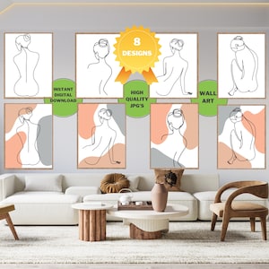 Impressões de arte de linha feminina, conjunto de 8, download digital, arte de parede, figura feminina, minimalista, arte abstrata, arte de parede moderna, imprimível, arte de decoração