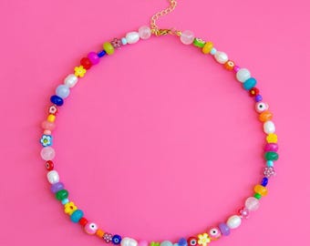 The Balboa Necklace | Colorful Beaded Necklace, Pearl Necklace, Murano Glass Flower Beads
