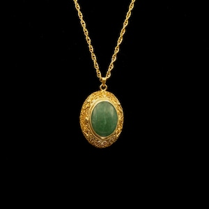 Chinese Export Gold Vermeil Hand Filigree Aventurine Locket / Gold Vermeil Cannetille Aventurine Pendant