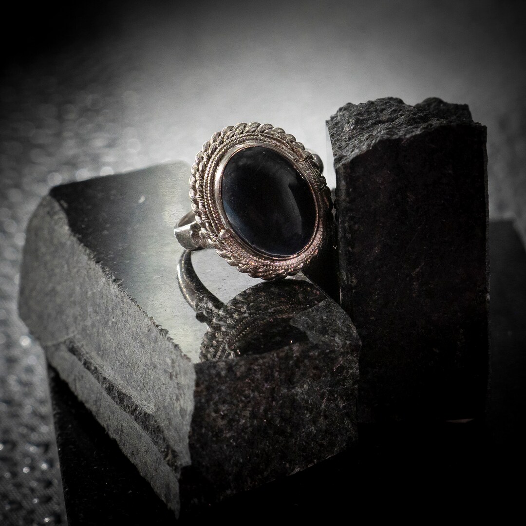 Vintage silver black tiger eye ring リング Vintage Black Celtic Ring Stainless Steel Viking Black Tiger