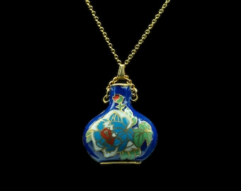 Retro Hand Enamel 'Cloisonné' Floral Vase Pendant Pristine Necklace / 70's Vintage 'Cloisonné' Floral Vase Pendant Necklace