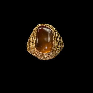 Vintage Carnelian Gold Vermeil Filigree Ring: 1960s Chinese Design