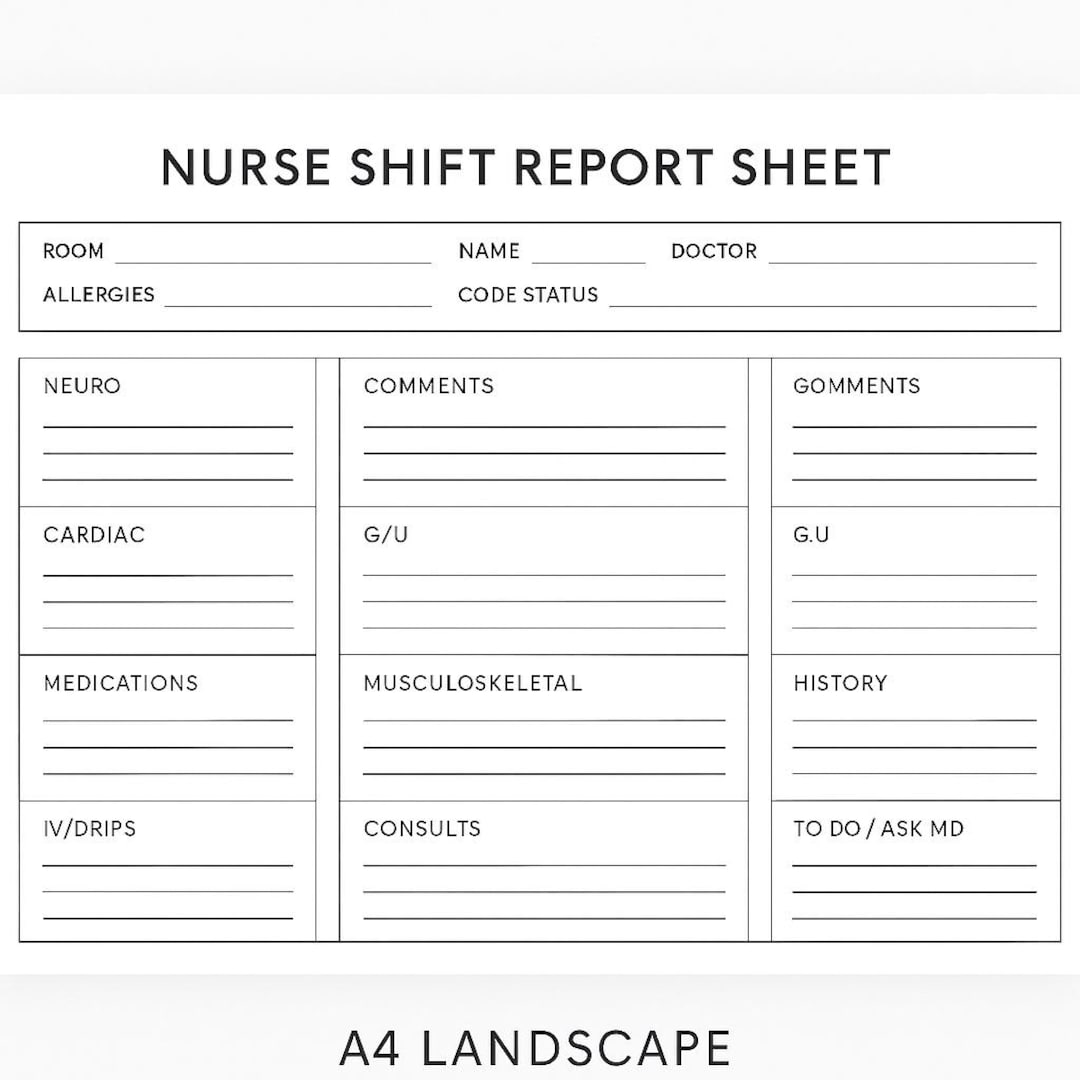 Nurse Shift Report Sheet | Printable PDF | A4 Landscape | Editable ...