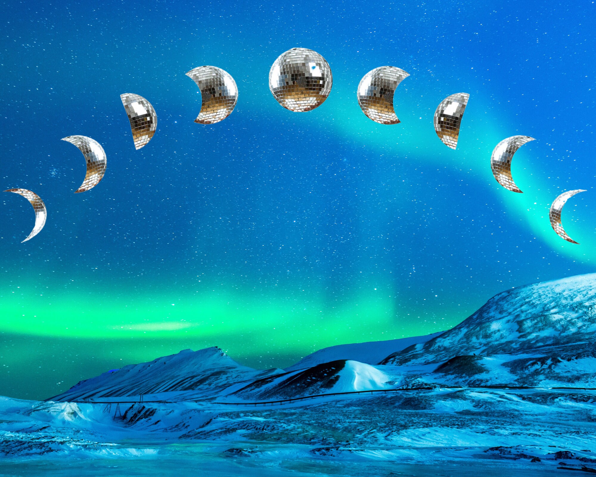 Groovy Mirror Disco Ball Moon Phases Wall Art Printable Etsy