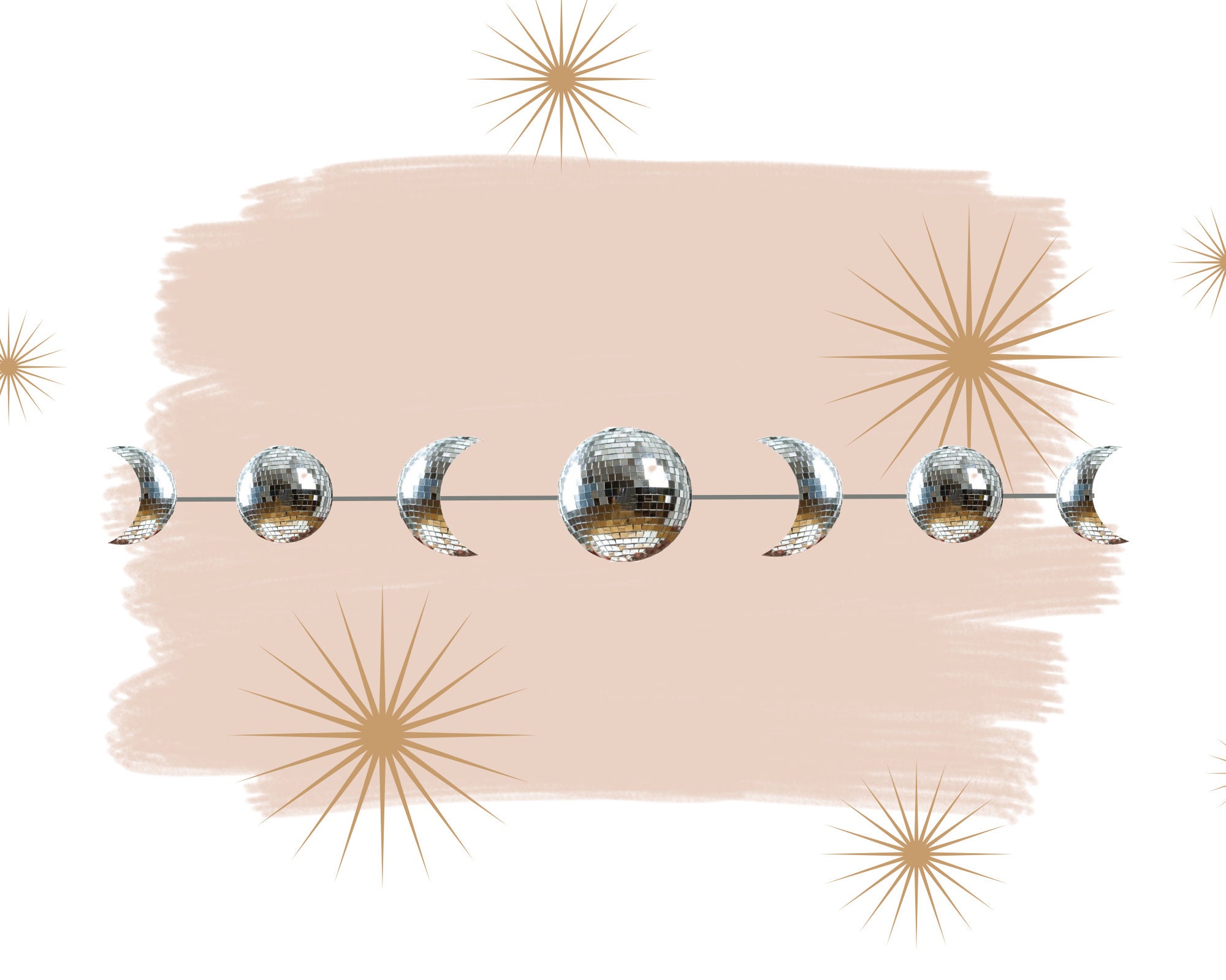 Groovy Mirror Disco Ball Moon Phases Wall Art Printable Etsy