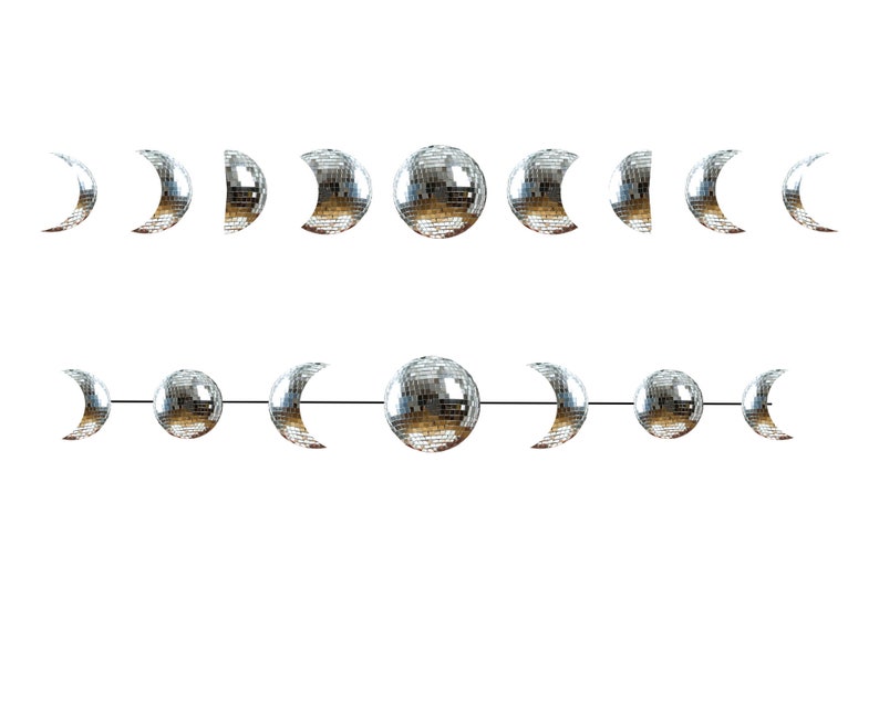 Groovy Mirror Disco Ball Moon Phases Wall Art Printable Etsy