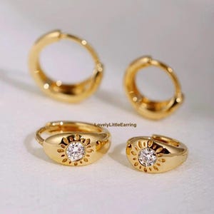 18k Solid Gold Diamond Dome Hoop Earrings, Lab Grown Diamond