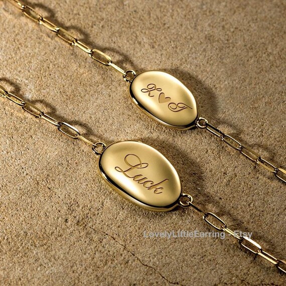 Personalized Engraved Pendant Bracelet- 18k Solid Gold - Etsy