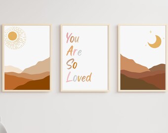 3 Piece Kids Room Wall Art | You Are So Loved | Kids Bedroom | Boho Wall Art For Kids