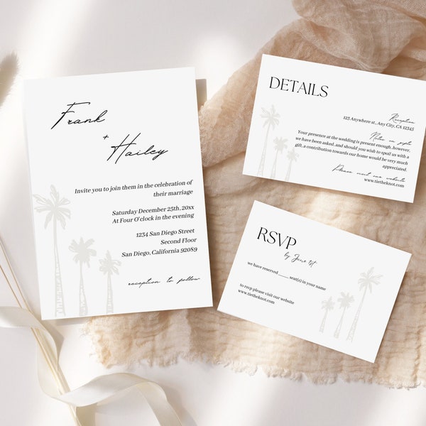 Tropical Wedding Invite Template | Destination Wedding Invitation | Wedding Invitation Palm Tree | Wedding Bundle Template | Beach Wedding |