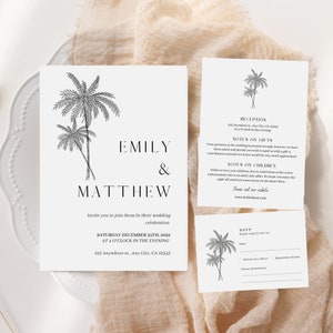 Palm Tree Wedding Invitation Set Beach Wedding Invitation Destination Wedding Invitation Tropical Wedding Invite image 1