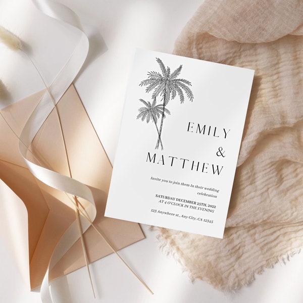 Palm Tree Wedding Invitation | Beach Wedding Invitation | Destination Wedding Invitation | Beach Theme Wedding | Tropical Wedding Invite |