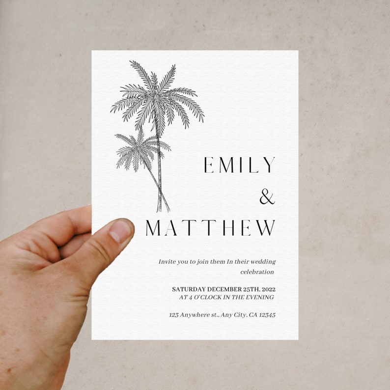 Palm Tree Wedding Invitation Set Beach Wedding Invitation Destination Wedding Invitation Tropical Wedding Invite image 5