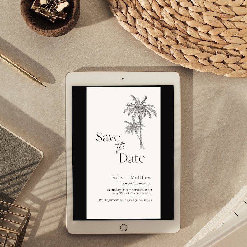 Save the Date Template Destination Wedding Palm Tree Tropical Wedding Smartphone Evite Minimalistic Beach Them Wedding image 5