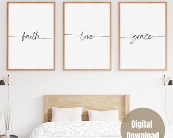 Faith Love Grace Wall Decor|Inspirational Words|Self Care|Words of Affirmation|Wall Art Printables