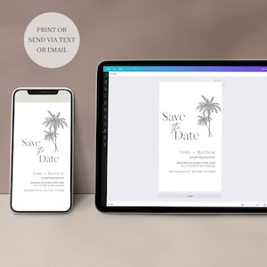 Save the Date Template Destination Wedding Palm Tree Tropical Wedding Smartphone Evite Minimalistic Beach Them Wedding image 6