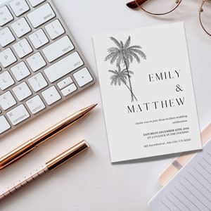 Palm Tree Wedding Invitation Set Beach Wedding Invitation Destination Wedding Invitation Tropical Wedding Invite image 4