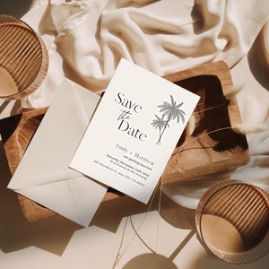 Save the Date Template Destination Wedding Palm Tree Tropical Wedding Smartphone Evite Minimalistic Beach Them Wedding image 1