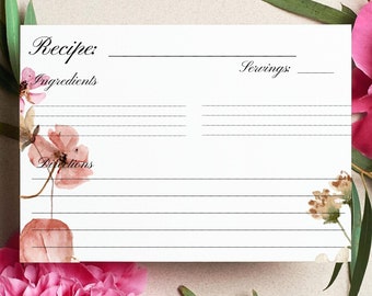 Printable Floral Recipe Template, 4 X 6 Recipe Card, Recipe Card ...