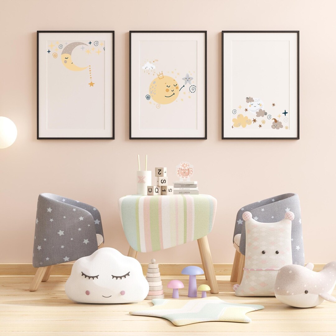 Set of 3 Goodnight Moon Nursery and Kids Room Prints, Space Themed ...