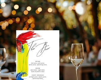 Paint Splash Menu Template: Fun Party, Wedding, Shower (Digital Download, 4x9")