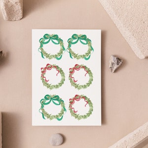 Christmas Wreath Ribbon Gift Tag, Assorted Colours, Red Green Ribbon, Printable, DIY download gift tag