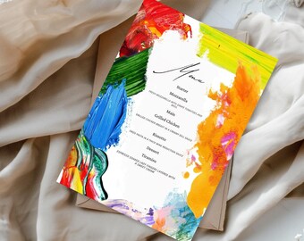 Paint Splash Menu Template: Fun Party, Wedding, Shower (Digital Download, 4x9")