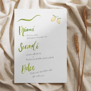 Italian Destination Wedding Menu Template - Hand Painted Food Headings - Editable Printable Canva Menu for any European Event