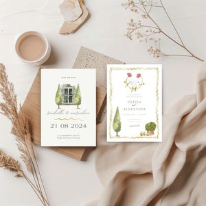 Tuscan Wedding Invitation Suite – Save the Date & Invite Set, Editable Canva Templates, Rustic Italian Vineyard Wedding Printable Bundle