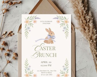 Pastel Illustrated Easter Brunch Invite Printable DIY