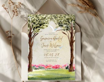 Garden Floral Invitation Template: Feminine Wedding, Bridal Shower (Canva Editable, Digital Download)