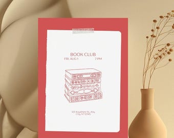 Dinner Invitation: Editable Book Club Night Invite (Digital Download, 5x7in or A6 Size)