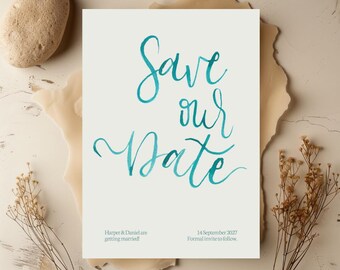 Watercolor Save the Date Template: Minimalist Design, Printable 4x9" (Digital Download)