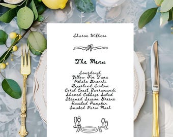 Minimalist Event Menu Template: Black and White Scribble Design (Digital Download)