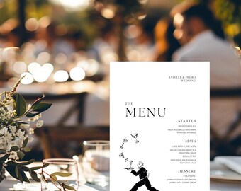 Minimalist Wedding Menu Template: Black and White Waiter Design (Digital Download)